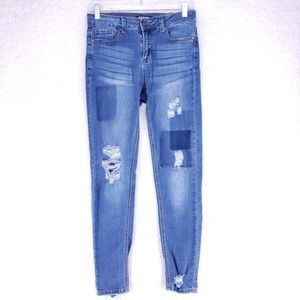 Fashion Nova Distressed Two Tone Patch Jeans Womens Size 5 Casual Denim Pants